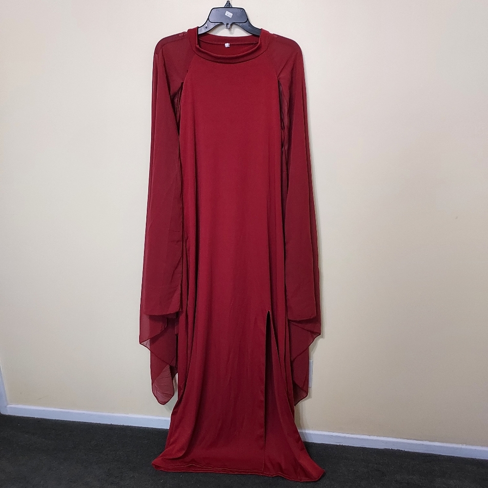 Cranberry Maxi Dress Sheer flowy Statement sleeves 2XL Dramatic Moody Goth